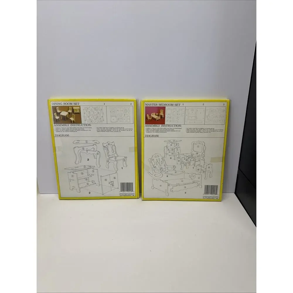 Lot Of 2 Wooden Mini Furniture Set Fun Easy To Assemble For Dollhouses Vtg 1988